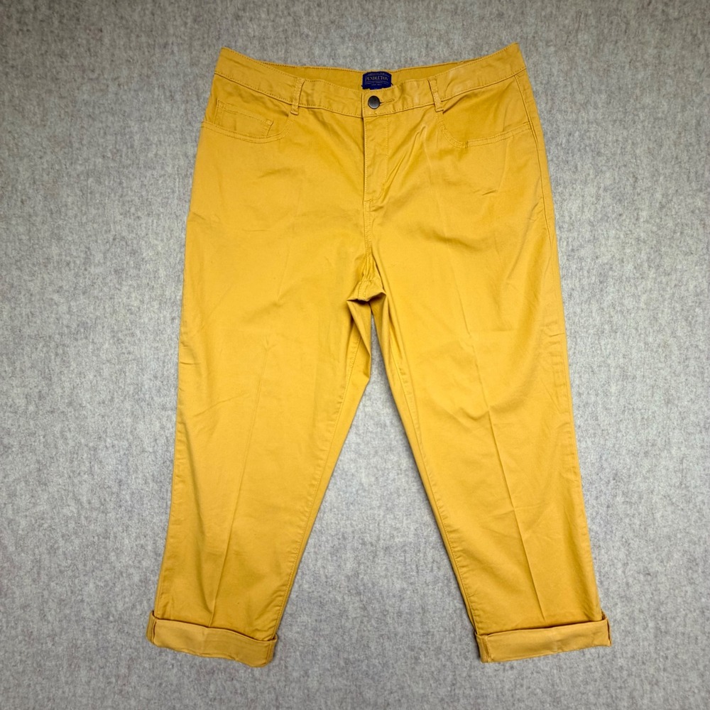 Pendleton Cropped Pants Women 14 Petite Mustard Yellow Cuffed Straight Leg Chino